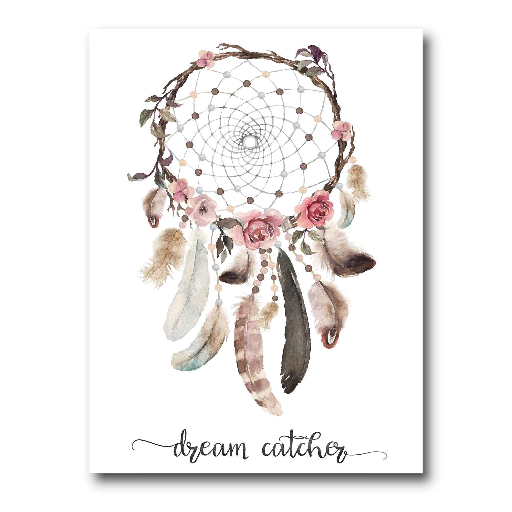 Dream Catcher Made With Ethnic Feathers 24 in x 32 in Painting Canvas Art Print, by Designart