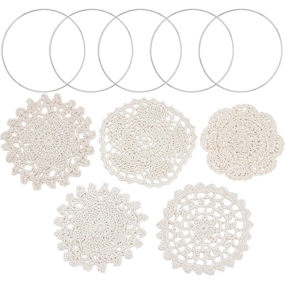 Dream Catcher Making Supplies Lace Crochet Handmade Placemats with 5Pcs Round Dream Catcher Rings for DIY Craft Dream Catcher Home Wall Decoration White Bisque