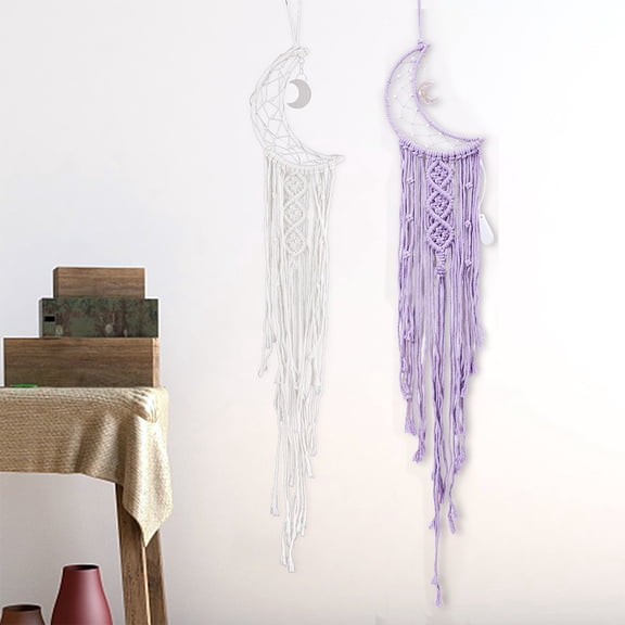 Dream Catcher Moon Dream Catchers with Light, Hanging Moon Boho Decor for Bedroom Bohemian Home Wedding Party Decoration, 2 pcs, Purple & White