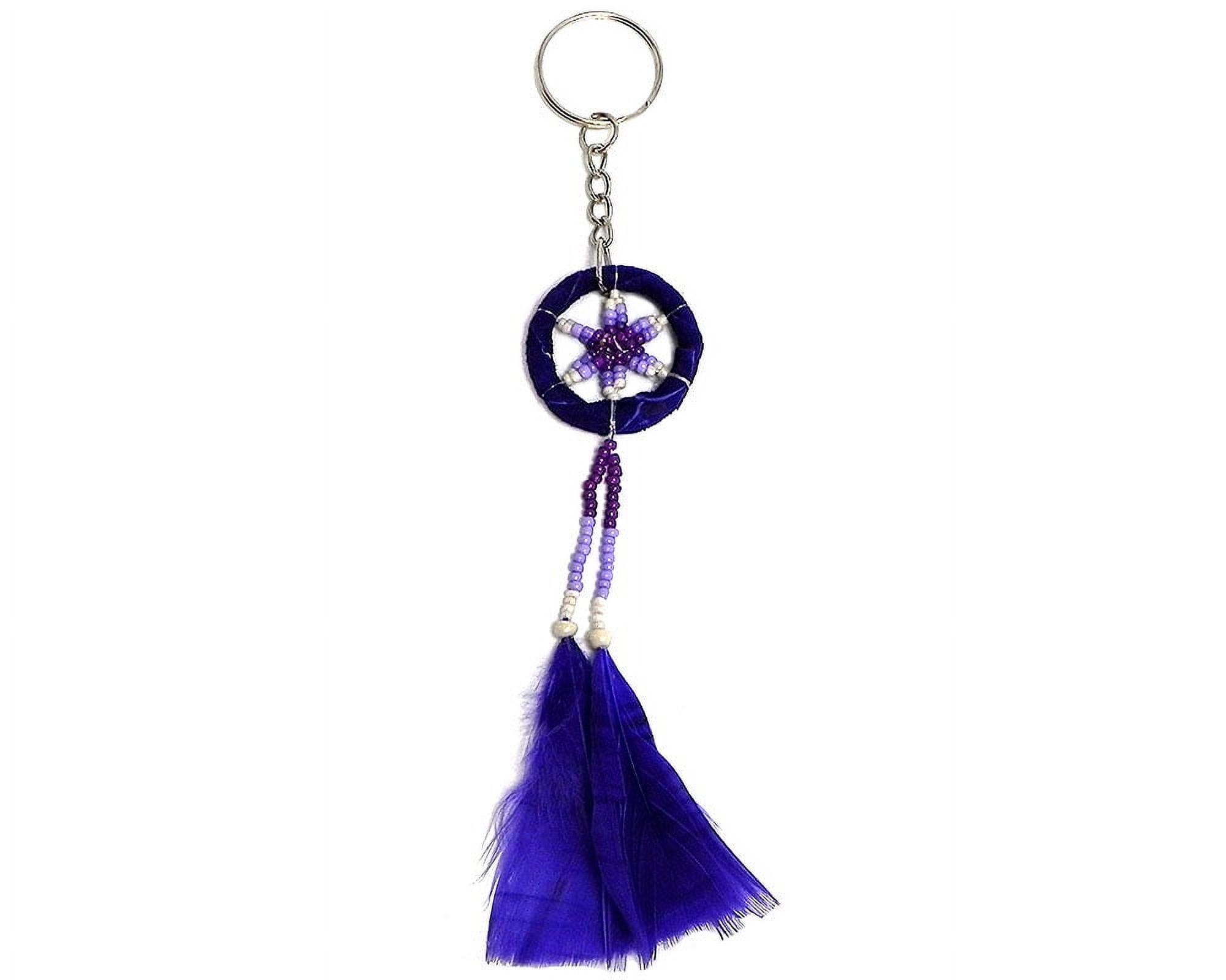 Dream Catcher Natural Feather Beaded Dangle Keychain Metal Ring ...