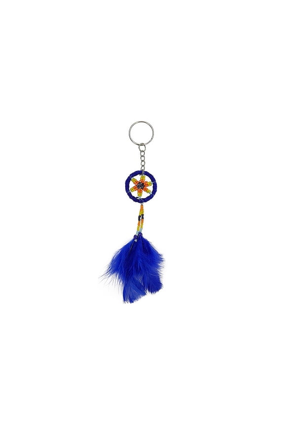 Dream Catcher Natural Feather Beaded Dangle Keychain Metal Ring - Handmade Gifts Boho Tribal Accessories