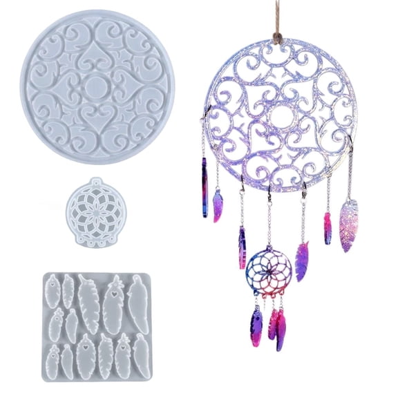 Dream Catcher Silicone Resin Casting Molds, Epoxy Molds with Jump Rings & String for DIY Wall Hanging Feather Crafts Home Decor