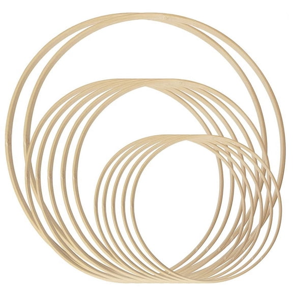 Dream Catcher Rings 12Pcs Wood Bamboo Floral Hoop for DIY Wreath Decor Wedding Wreath Decor and Wall Hanging Craft,2 x 26cm bamboo ring 5 x 20.5cm bamboo ring 5 x 10cm bamboo ring,wood color