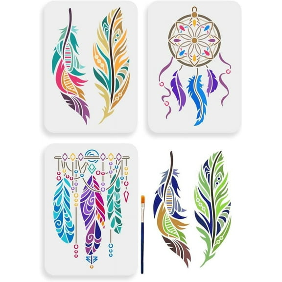 Dream Catcher Stencils 11.7 x 8.3 inches 3 Pack with Paint Brush Feather Template for DIY Crafts 1bag
