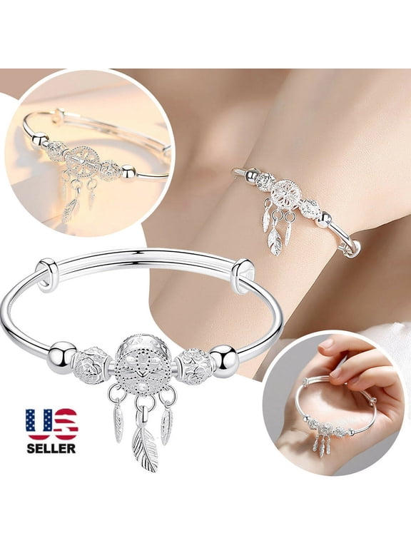 Dream Catcher Tassel Feather Charm Bracelet Bangle Adjustable Mother's Day Jewelry Gift Birthday Gifts for Women Mom Wife Girls