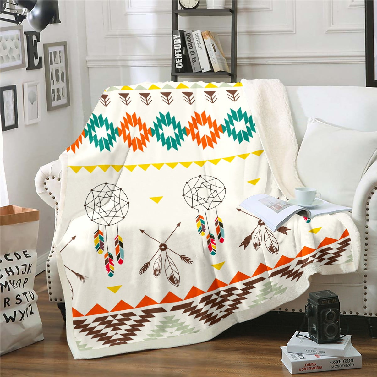 Dream Catcher Throw Blanket Arrow Aztec Fleece Blanket,Southwest