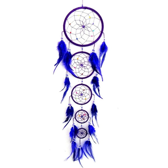Dream Catcher - Traditional Long PURPLE Dream Catcher With Feathers And Colorful Beads LARGE SIZE, 33" Long x 7" Diameter - OMA BRAND