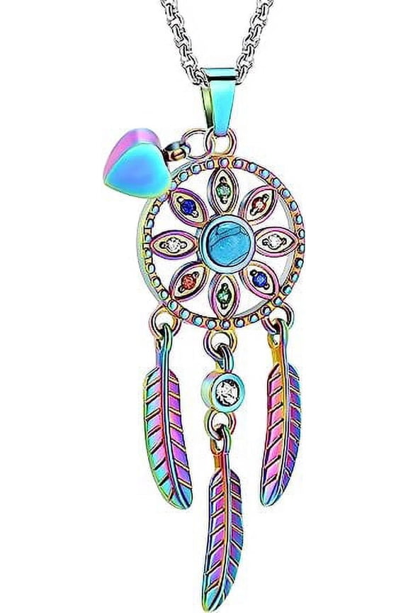 Dream Catcher Tribe Pendant Cremation Jewelry for Ashes with Angel's Feather Keepsake Memorial Jewelry Ash Holder For Women