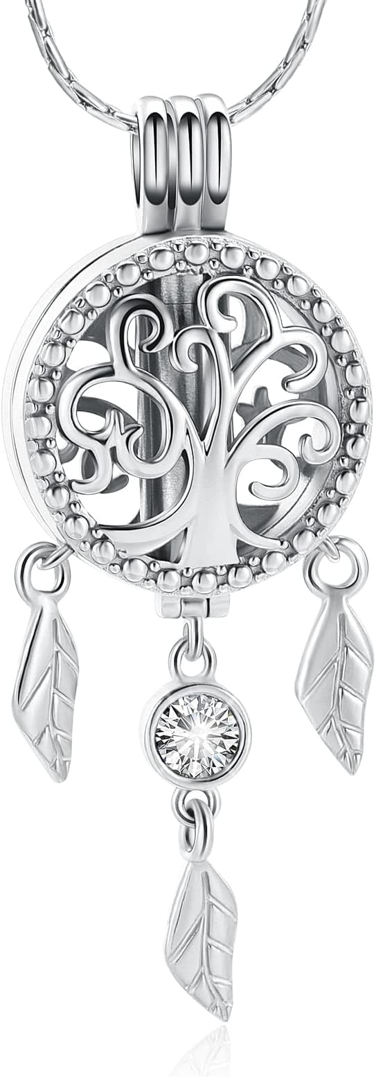 Imrsanl Dream Catcher Cremation Urn Necklace - Angel Wings Pendant For Ashes (Keepsake Jewelry)