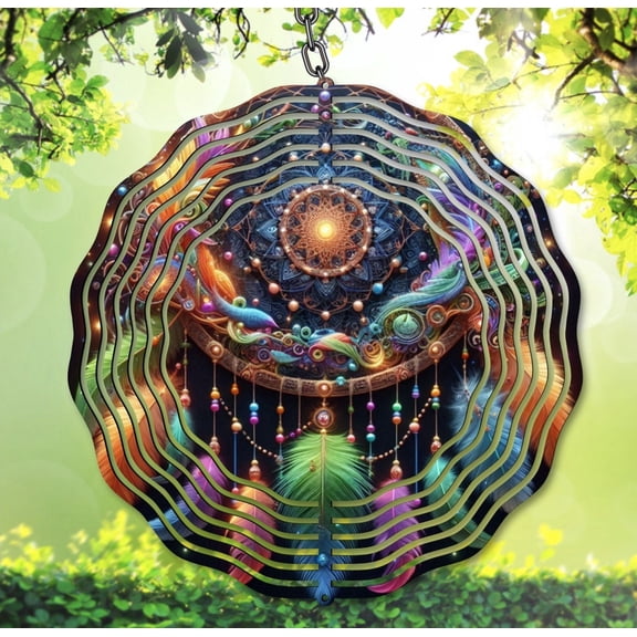 Dream Catcher Wind Spinner, Feather Metal Outdoor Garden Decor, Spiritual Yard Art, Unique Kinetic Hanging Patio Ornament Gift