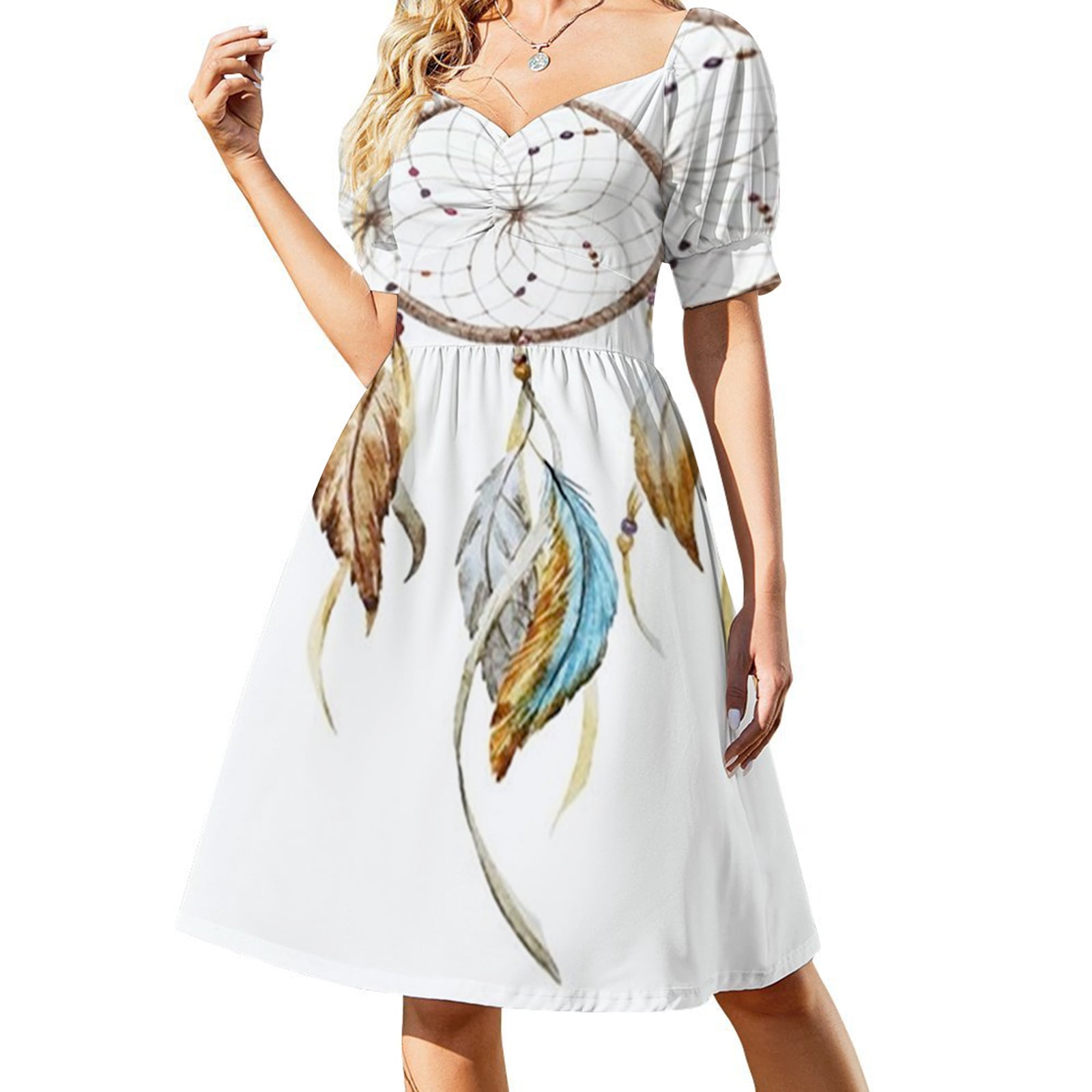 Dream Catcher,Women's Summer Short Dress,Dream Catcher Feathers