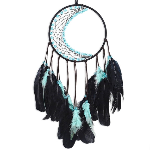 Dream Catcher with Bicolor Mesh, Handmade Dark Tone Dreamcatcher with Black and Turquoise Feather Wall Hanging Decoration