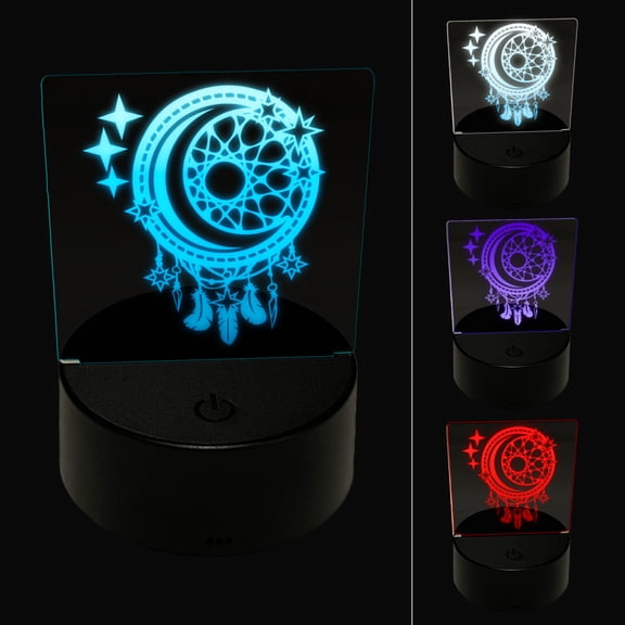 Dream Catcher with Moon and Stars LED Night Light Sign 3D Illusion Desk Nightstand Lamp