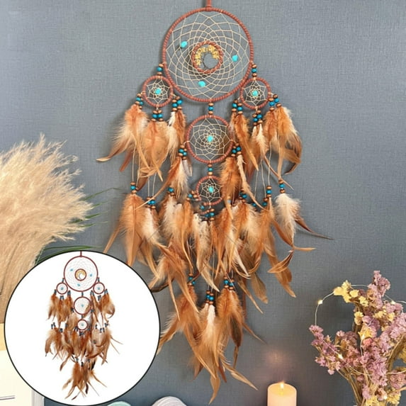Dream Catchers,Large Dream Catchers for Room Decor,Boho Moon Dream Catcher Wall Decor Turquoise Hanging Ornament for Living Room Dorm Decor Hippie Gifts,Brown