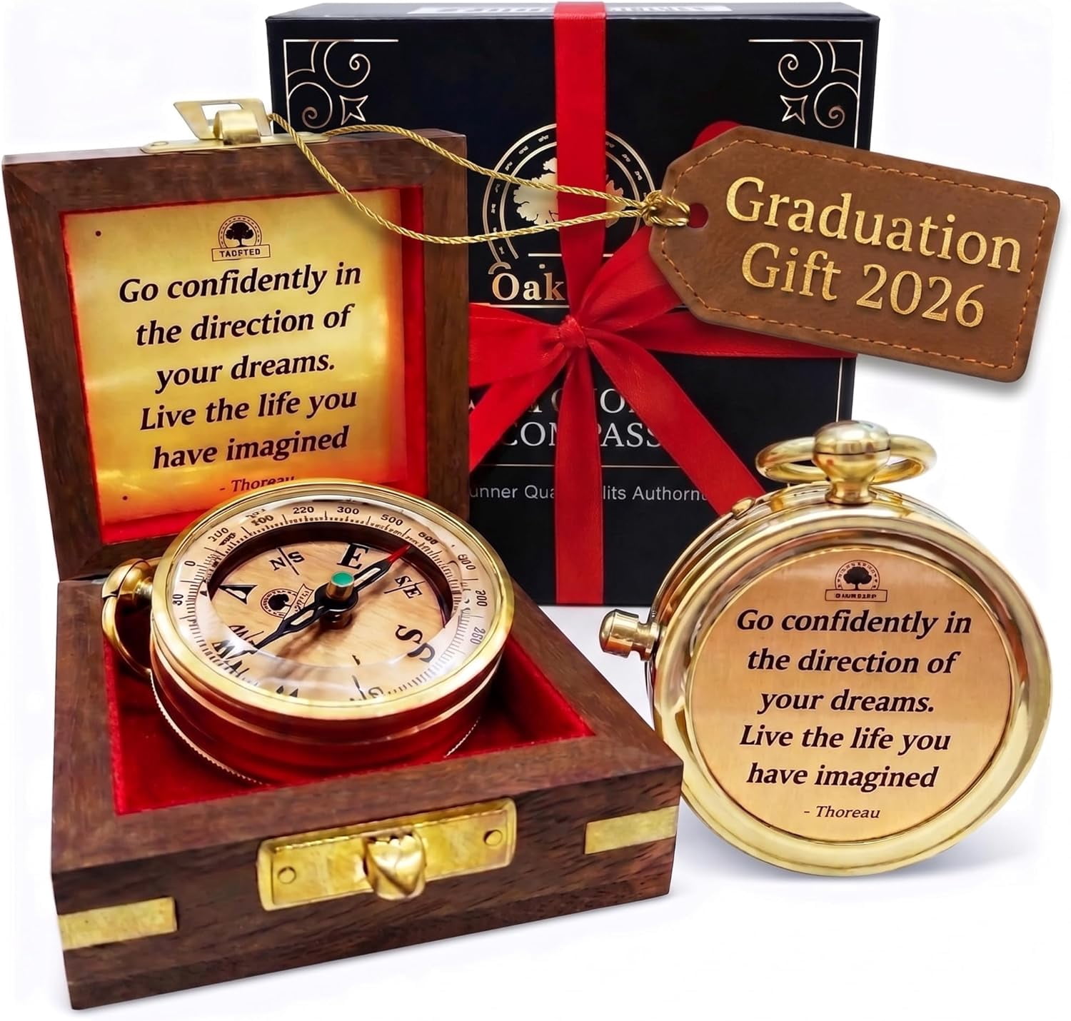 OakiWay The Dream Chaser Compass for Men - Inspiring & Motivational Gift with Elegant Design, Polished with Premium Brass, Decorative in wooden case box, Greeting Card Included- Perfect occasion for