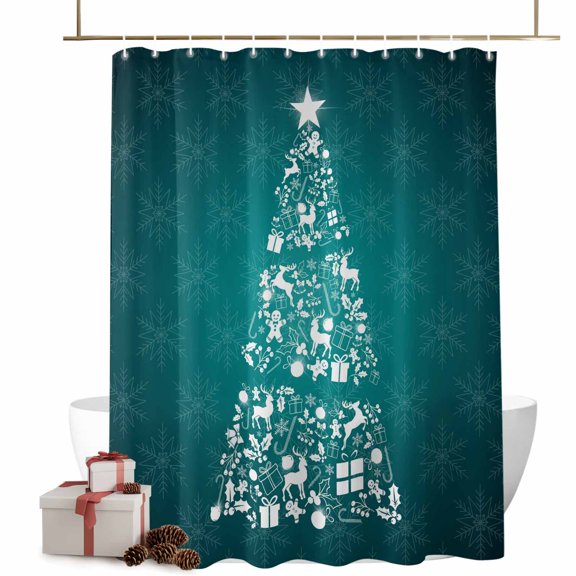 Dream Christmas Tree Bathroom Shower Curtain Abstract Xmas Tree Green Gradient Waterproof Washable Shower Curtains for Bathtub Bath Decor with Grommets and Hook 36 X 72 Inch