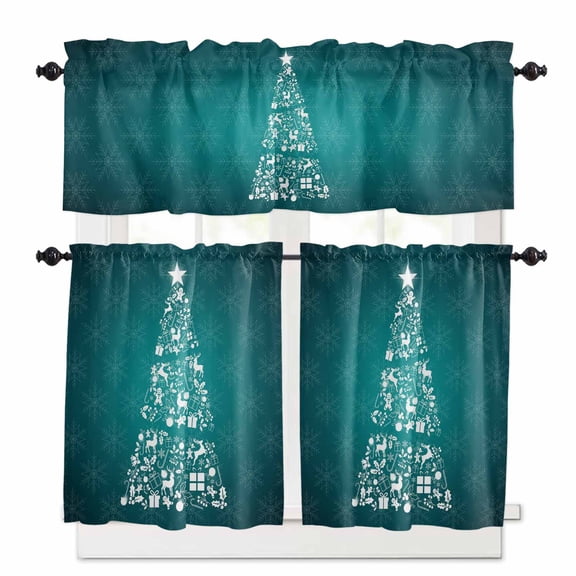 Dream Christmas Tree Kitchen Curtains and Valances Set, Abstract Xmas Tree Green Gradient Rod Pocket Window Valance 18 Inch Window Curtain Panels for Living Room Bedroom Laundry, 27.5x24in, 3 Pieces