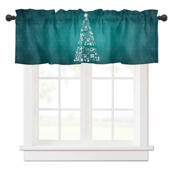Dream Christmas Tree Valances for Windows Abstract Xmas Tree Green Gradient Rod Pocket Curtain Valance Window Treatment Short Curtains for Kitchen Living Room, 60"x14"