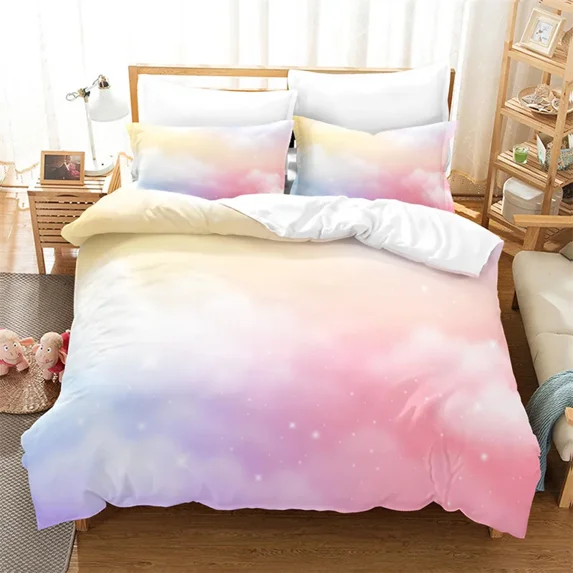 Dream Cloud Bedding Set Sky Pink Blue Duvet Cover Microfiber Comforter Cover For Kids Teens Adults Bedroom r