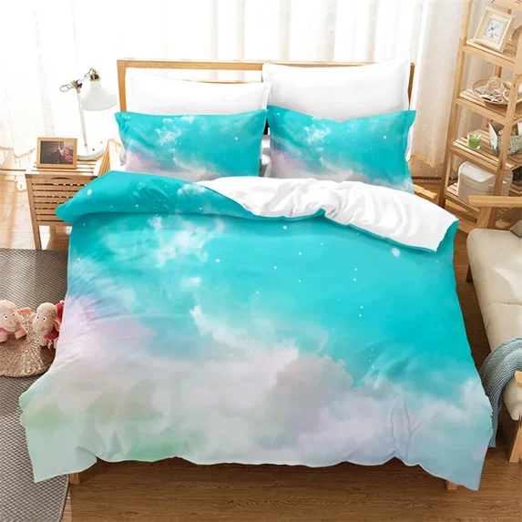 Dream Cloud Bedding Set Sky Pink Blue Duvet Cover Microfiber Comforter Cover For Kids Teens Adults Bedroom r