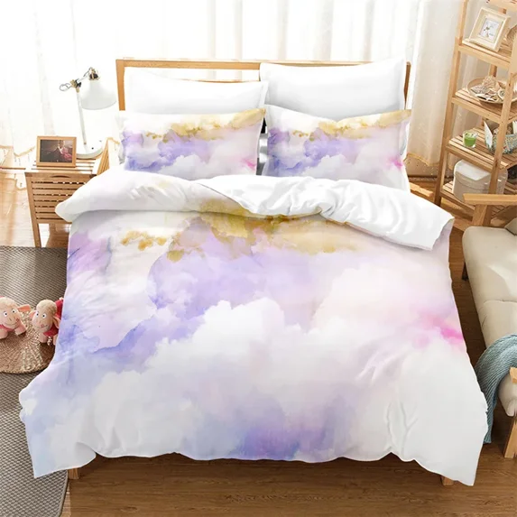 Dream Cloud Bedding Set Sky Pink Blue Duvet Cover Microfiber Comforter Cover For Kids Teens Adults Bedroom r