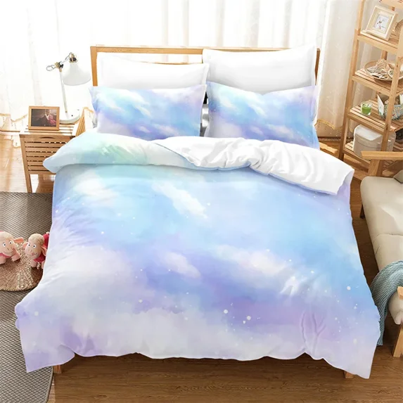 Dream Cloud Bedding Set Sky Pink Blue Duvet Cover Microfiber Comforter Cover For Kids Teens Adults Bedroom r