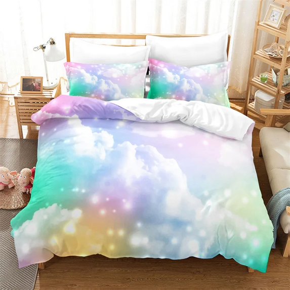Dream Cloud Bedding Set Sky Pink Blue Duvet Cover Microfiber Comforter Cover For Kids Teens Adults Bedroom r