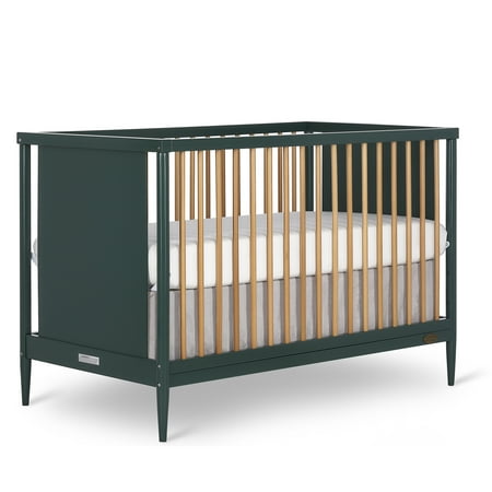 Dream On Me Clover 4 In 1 Modern Island crib With Rounded Spindles I Convertible Crib I Mid- Century Meets Modern I Coordinates With The Clover Changing Table in Olive Finish