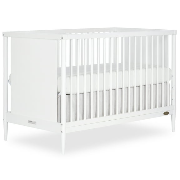 Dream On Me Clover 4 In 1 Modern Island crib With Rounded Spindles I Convertible Crib I Mid- Century Meets Modern I Coordinates With The Clover Changing Table In White Finish
