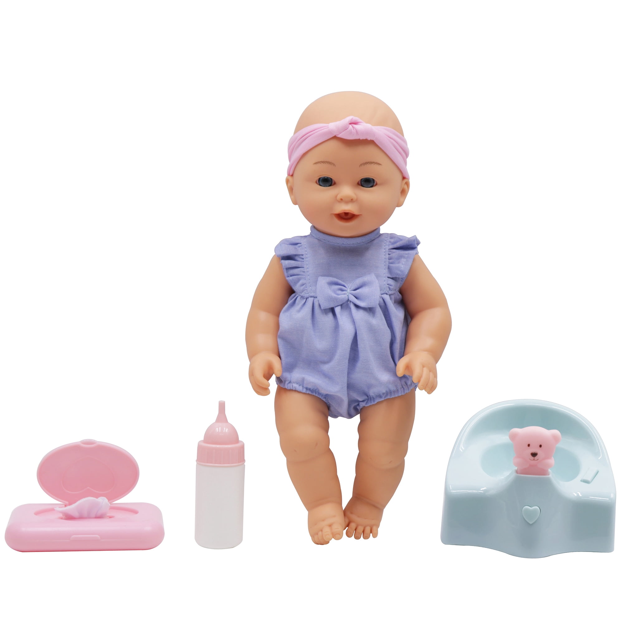 Dream Collection: Musical Potty & 12" Baby Doll Playset - Purple Ruffle Onesie, Potty Plays Tunes, Wipes Dispenser-Feeding Bottle Toys, Kid-Toddler 2+