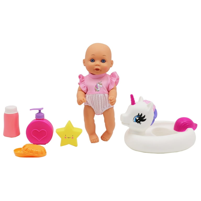 Dream Collection, Water Baby Doll in Unicorn Floater - Accessories for  Realistic Pretend Play, Posable Soft Body, Star Toy, Lotion & Soap Case - 12