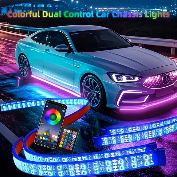 Dream Color Chasing LED Strip 4pcs Kit with Underbody Lights And App Control 12V Neon Lights for Trucks, Boats, And Cars - Easy Install Christmas Lights, Car LED Strip Replacement Parts Off-Road