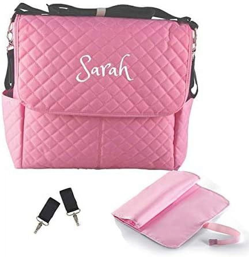 Dream Embroidery Personalized Large Diaper Bag with Changing Pad & Stroller Clips, Pink
