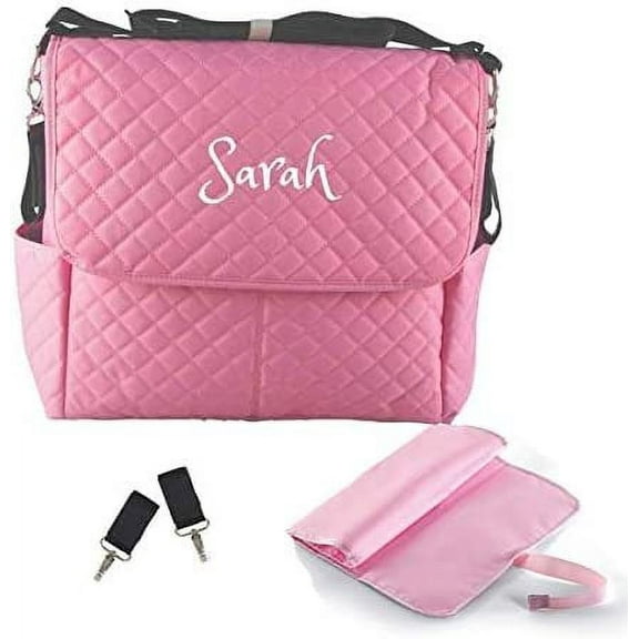 Dream Embroidery Personalized Large Diaper Bag with Changing Pad & Stroller Clips, Pink