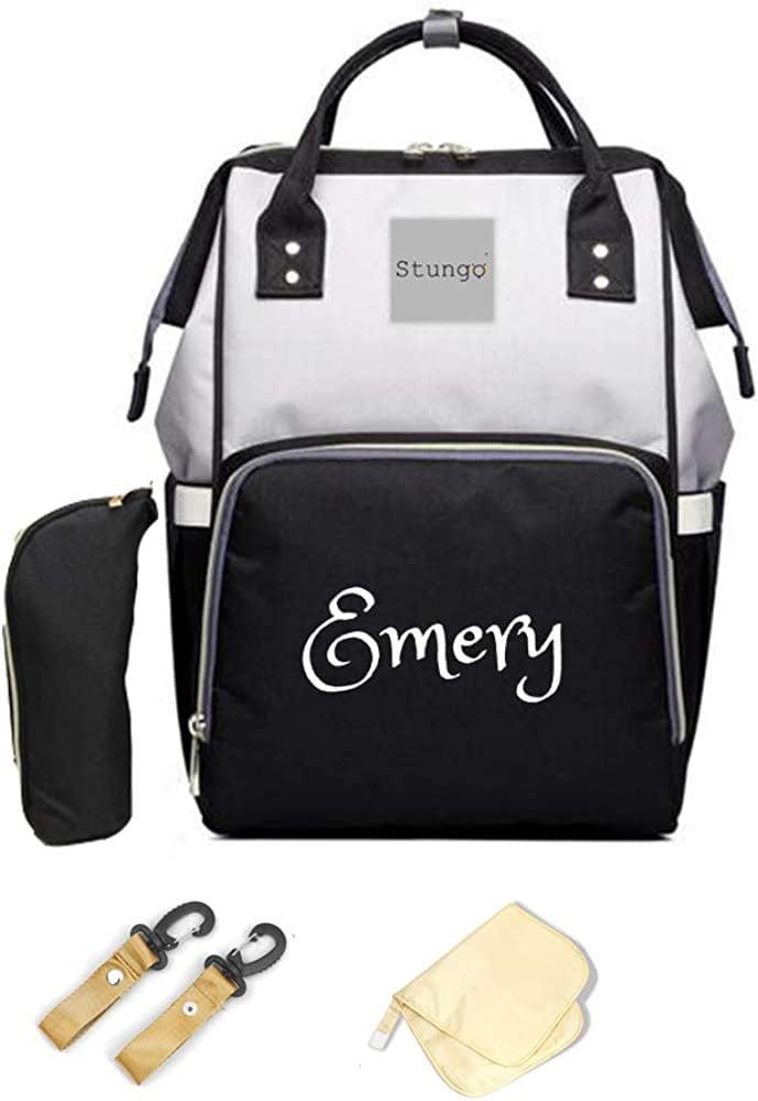 Dream Embroidery Personalized Large Diaper Bag with Insulated Pockets, Black/Grey