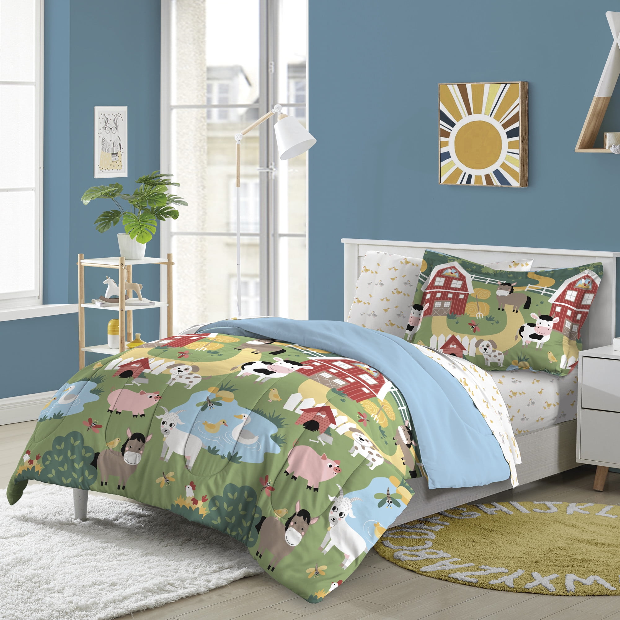 Full Blue Microfiber Reversible Kids Bed in a Bag Set