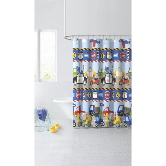 Dream Factory Cars and Trucks 72"x72" Bath Shower Curtain, Cotton, Polyester
