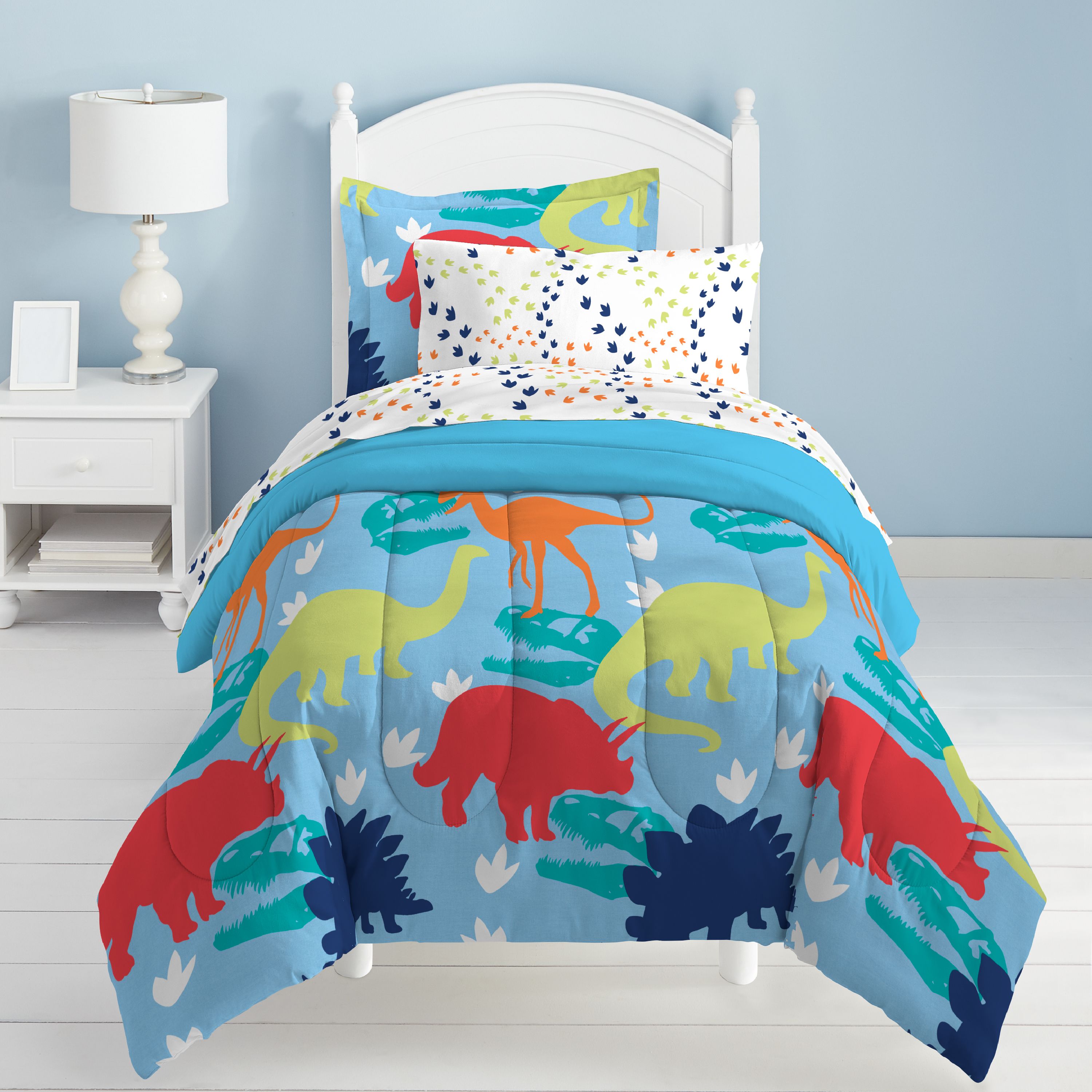 Dream Factory Dinosaur Twin 5 Piece Comforter Set Cotton Polyester Blue Red Green Orange Multi Child Male