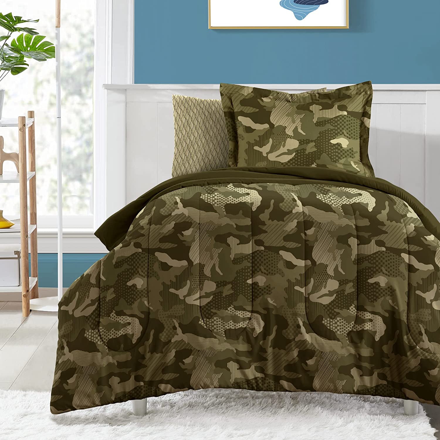 Dream Factory Geo Camo Twin 5 Piece Comforter Set, Bed-in-a-Bag, Cotton/Polyester, Camouflage, Multi, Unisex, Child - image 1 of 12