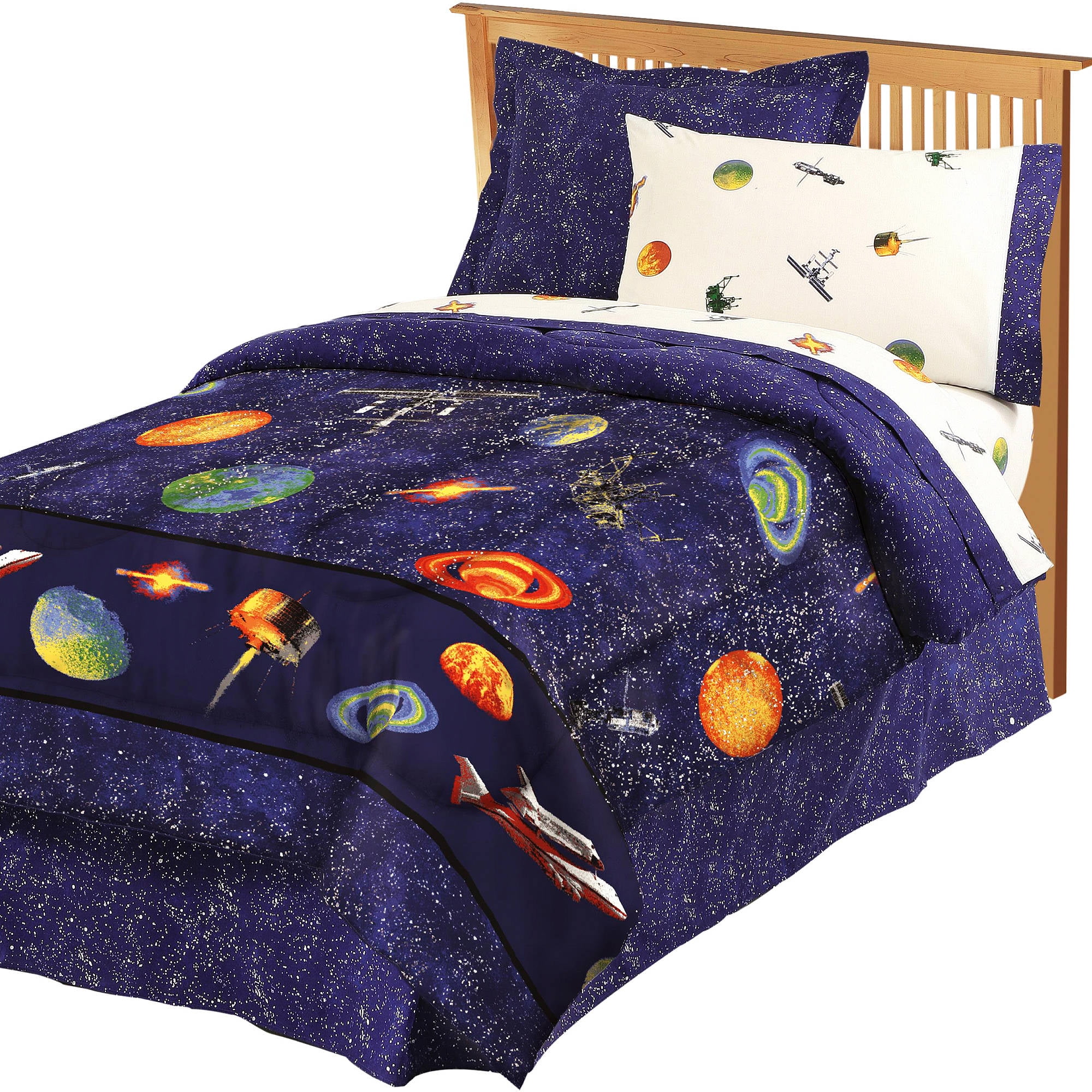 Dream Factory Outer Space Twin 6 Piece Comforter Set, Cotton/Polyester,  Dark Blue, Orange, Multi