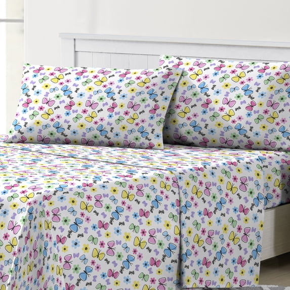 Dream Factory Purple Butterfly 4 Piece Full Sheet Set Polyester, Microfiber, Child
