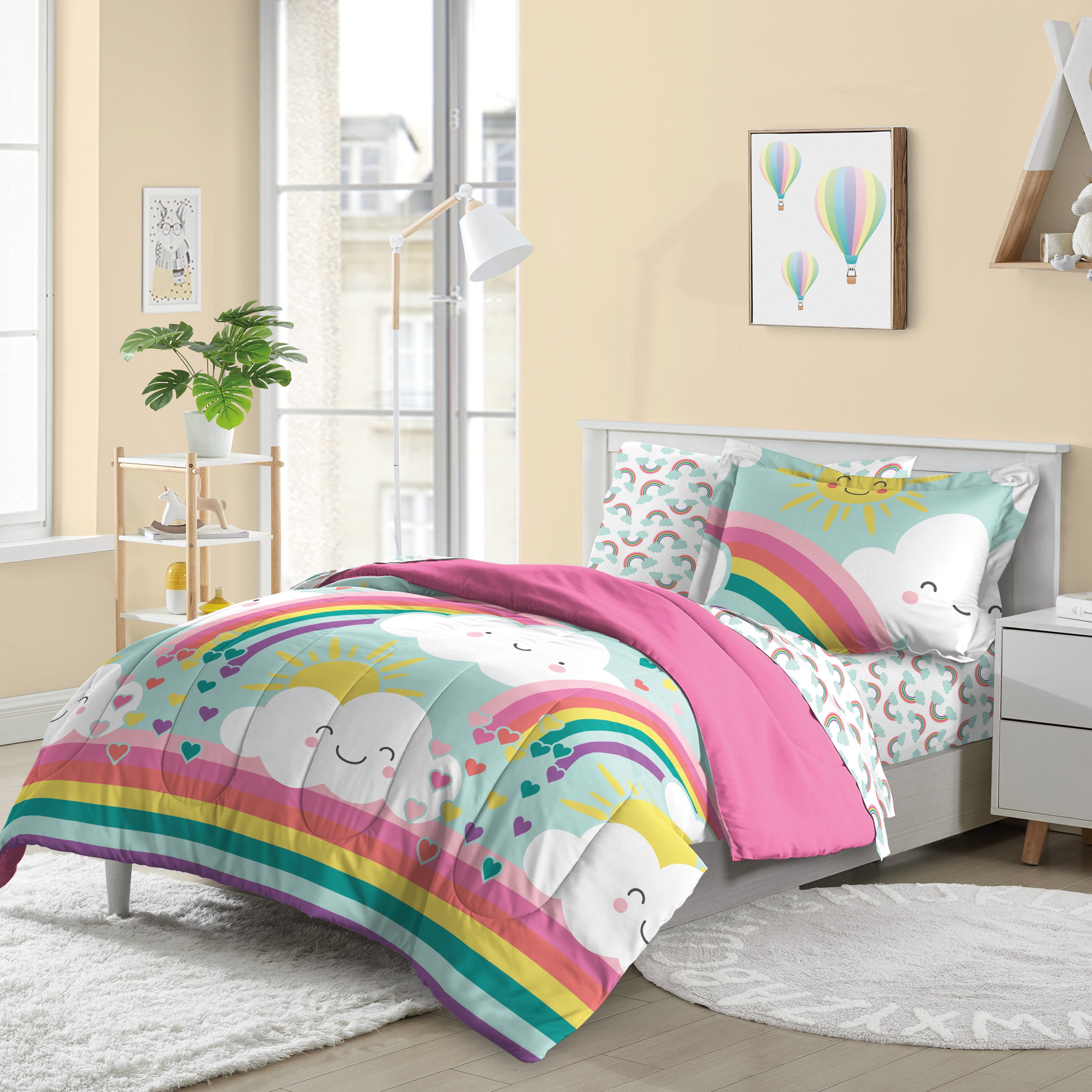 Twin Pink Microfiber Reversible Kids Bed in a Bag Set