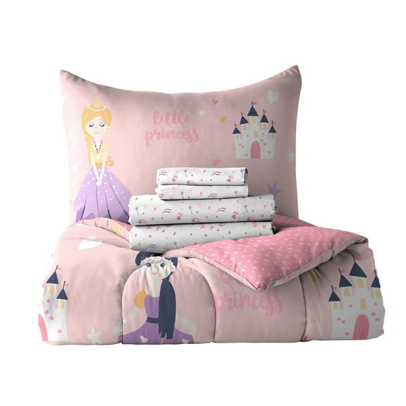 Dream Factory Rainbow Little Princess Full Bed-in-a-Bag, Pink, Microfiber, Polyester Fill, Female, Child