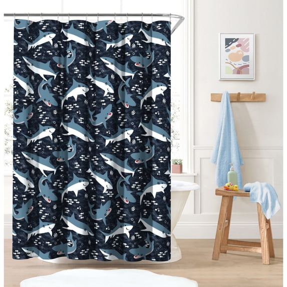Dream Factory Sharks Shower Curtain Blue, 100% Polyester, 72" W x 72" L, 1 Piece