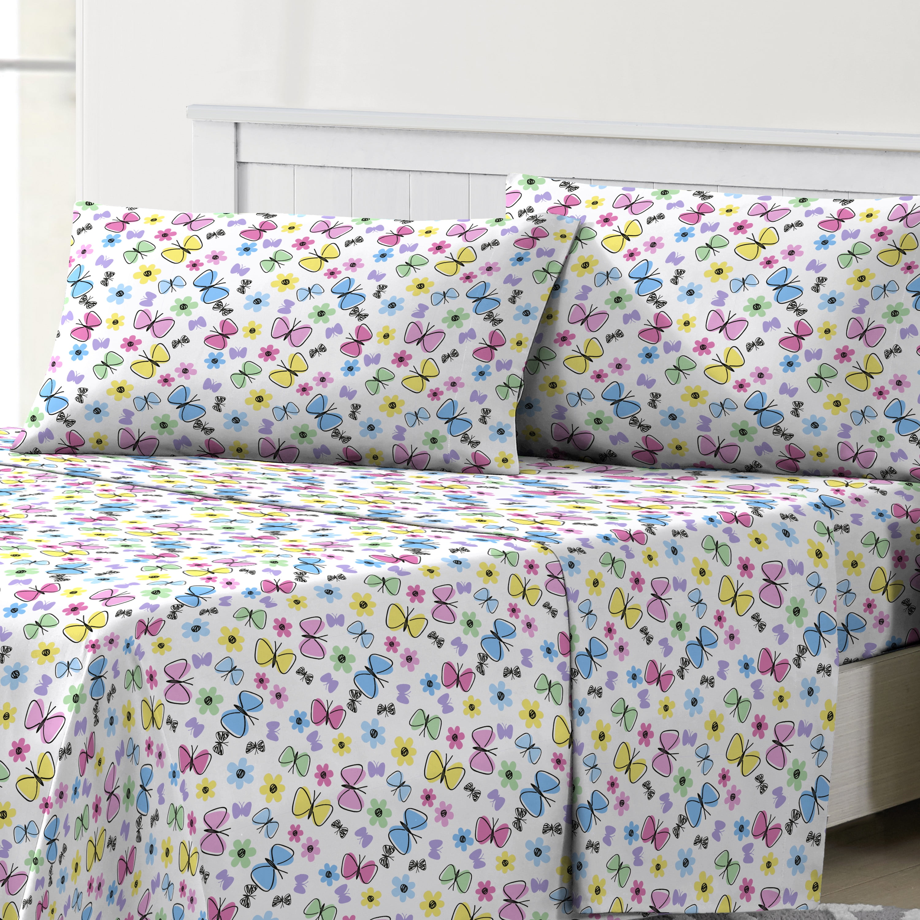 Sweet Butterfly Twin Pink Microfiber Kids Sheet Set