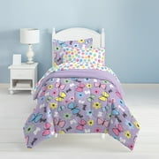 Dream Factory Sweet Butterfly Twin 5 Piece Comforter Set، Polyester، Microfiber، Purple، Pink، Sky Blue، Multi، Child، Female