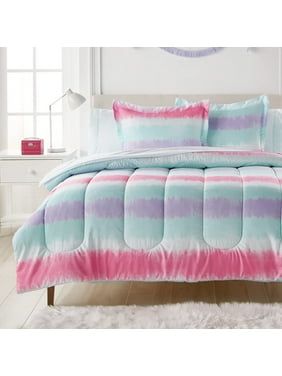Dream Factory Tie Dye Stripe Full 7 Piece Comforter Set, Polyester, Microfiber, Pink, Purple, Multi, Child, Unisex