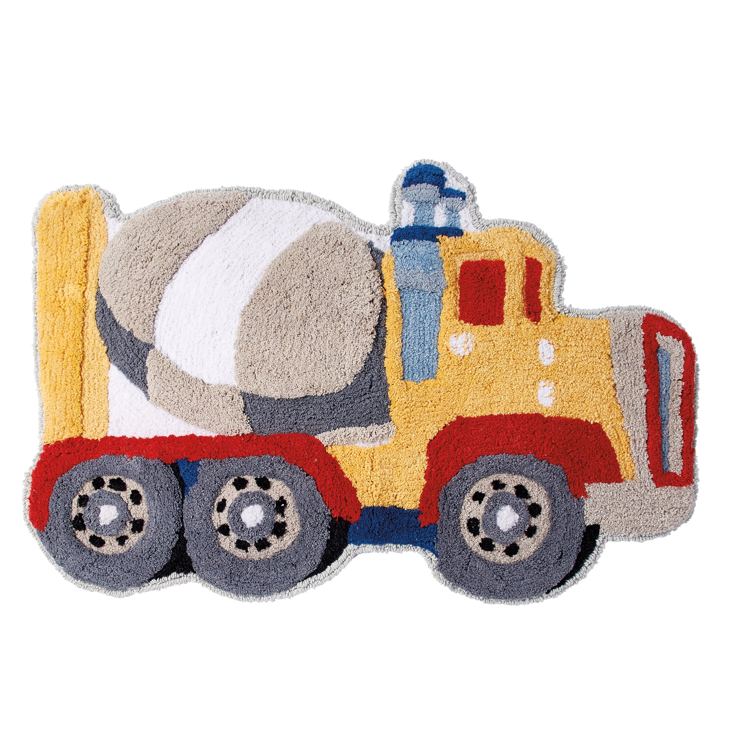 Dream Factory Trains Trucks Embroidery Contemporary Bath Rug, Cotton, Yellow, 20" x 30", 1 Piece