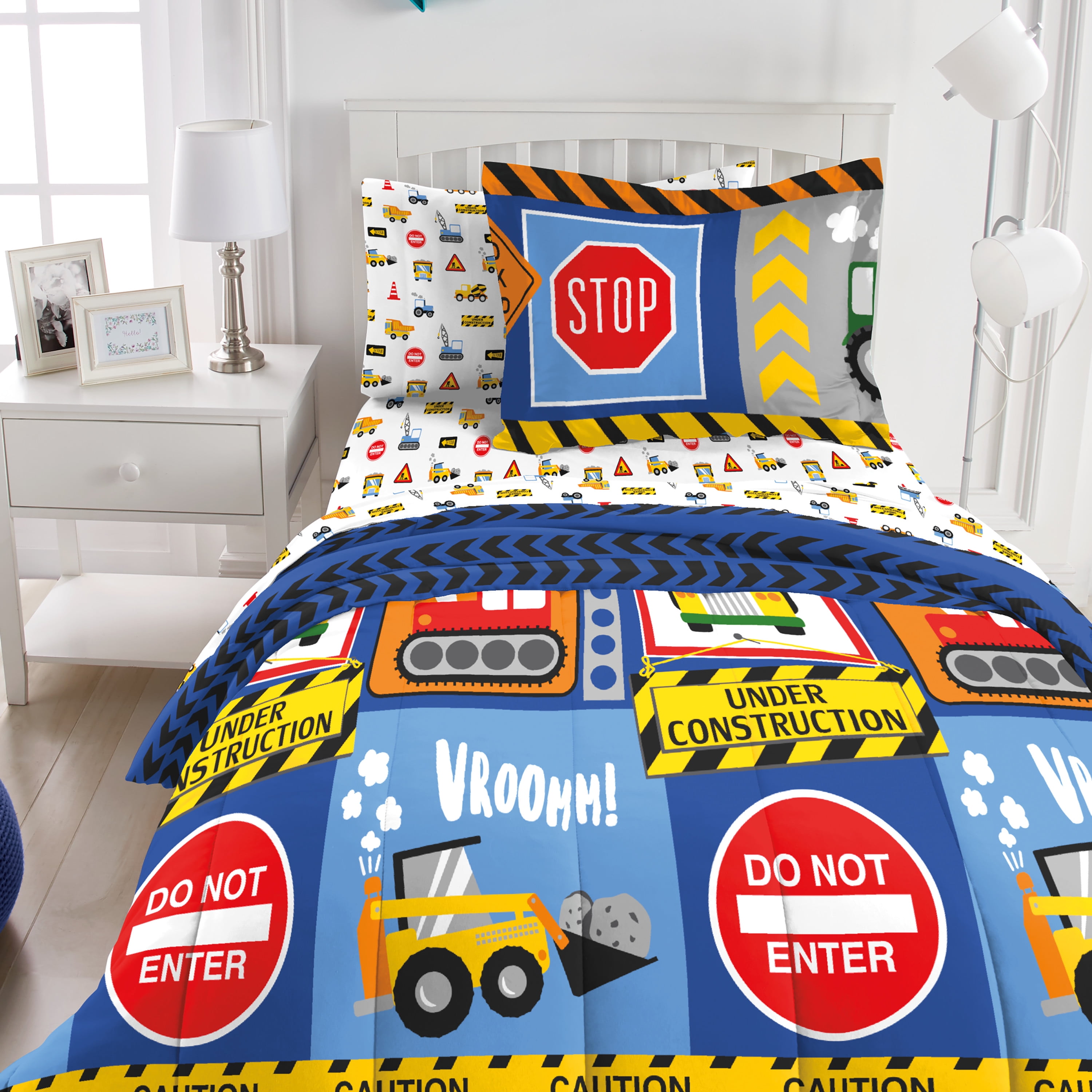 Under Construction Blue Microfiber Full Bed in a Bag Set