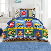 Dream Factory Under Construction Twin 5 Piece Comforter Set, Bed-in-a-Bag, Polyester, Microfiber, Red, Blue, Yellow, Multi, Male, Child